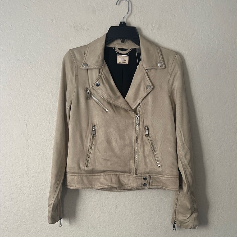 NWT Elle Tahari Women's Beige Moto Jacket in Size XS